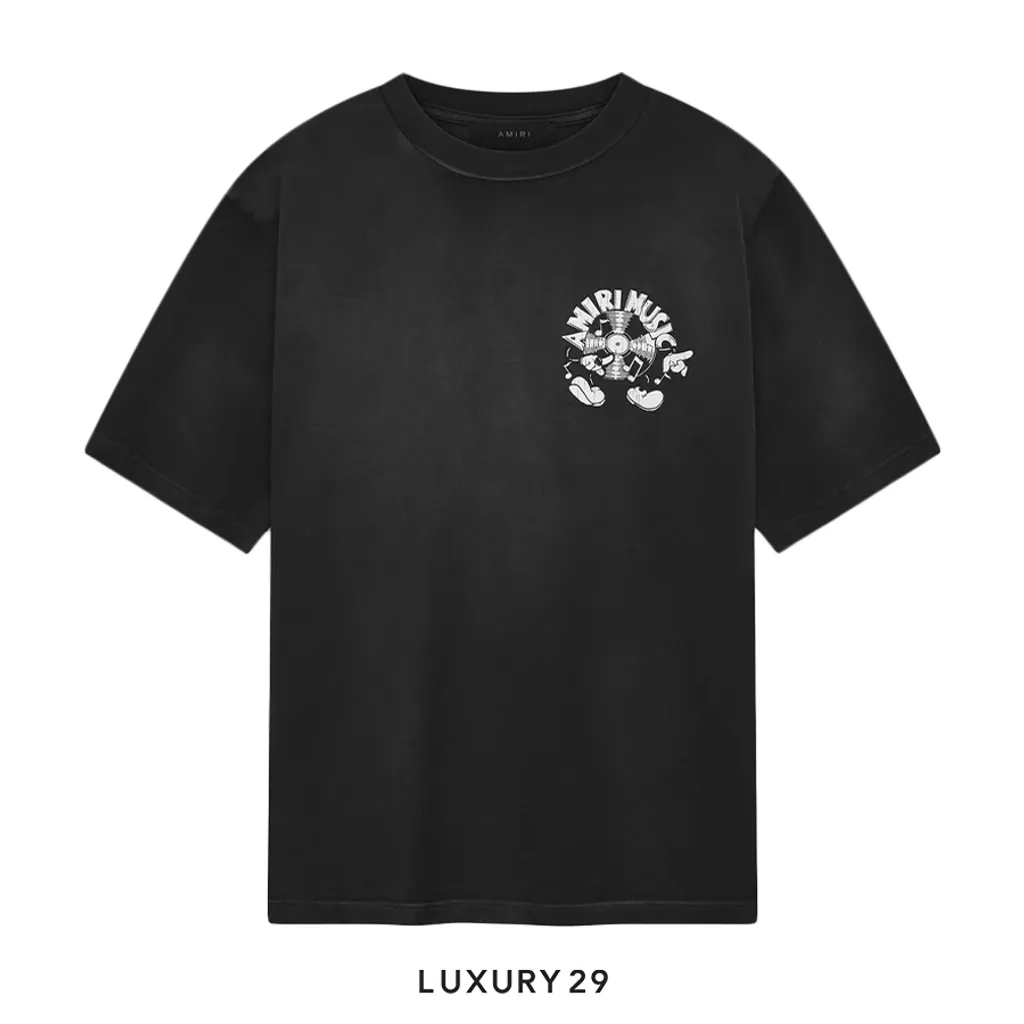 Amiri Music Record T-shirt Black(XL, Black)