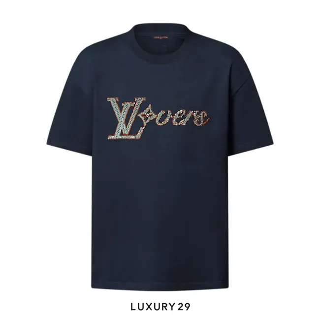Louis Vuitton LV Vers Embellished Short-Sleeved T-Shirt Dark Blue