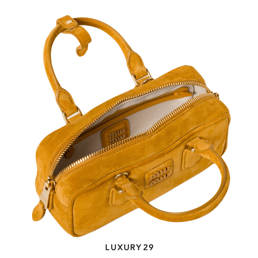 Miu Miu Arcadie padded suede top-handle bag Whiskey(Small, Yellow)