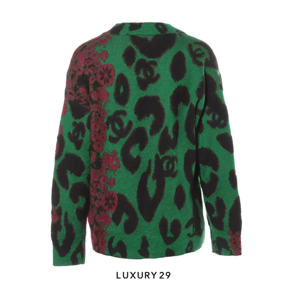 Chanel Cardigan Cashmere & Mohair Green, Black & Burgundy(M, Green)