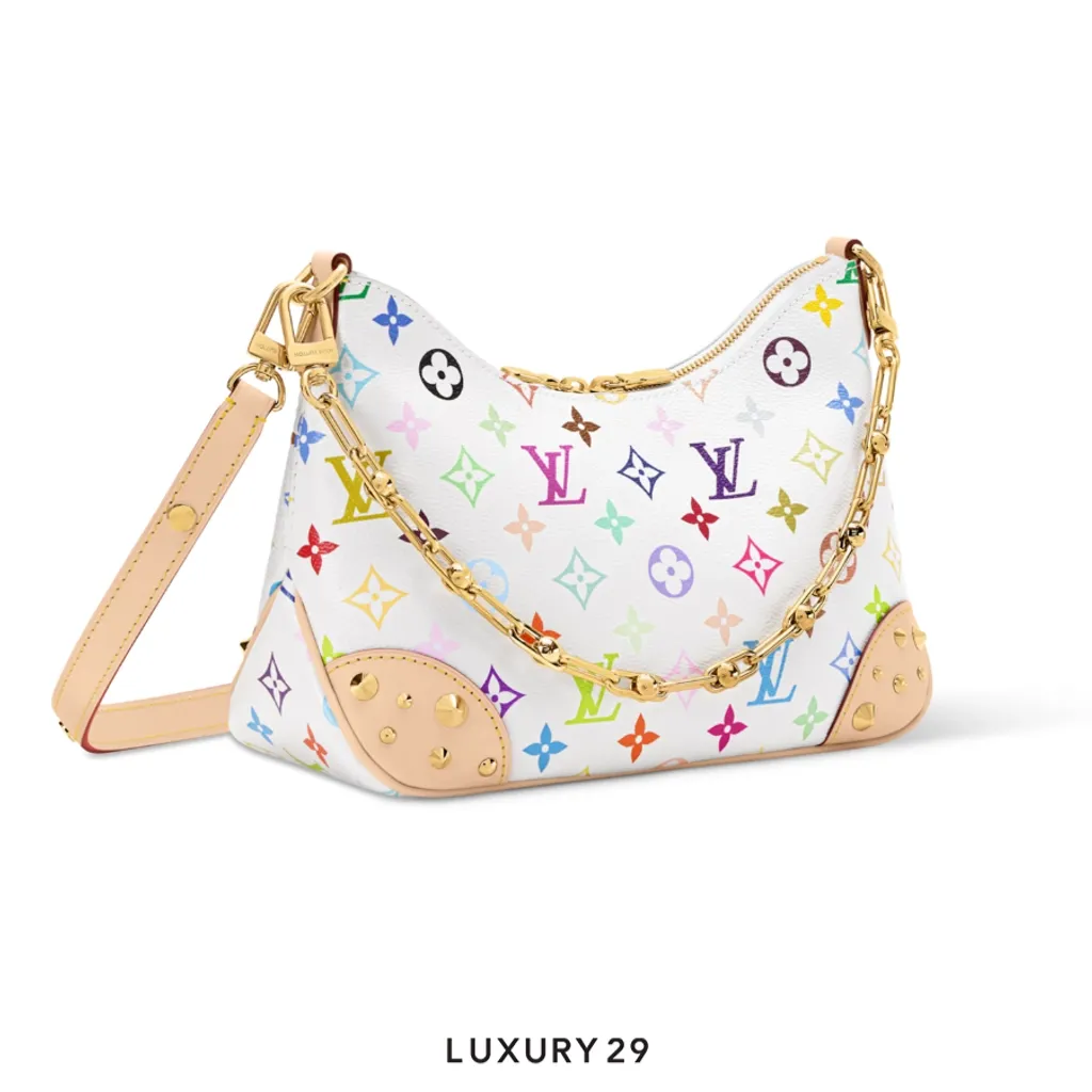 Louis Vuitton LV x TM Boulogne PM bag Trimmed with cowhide leather Multicolor/White(Small, White)