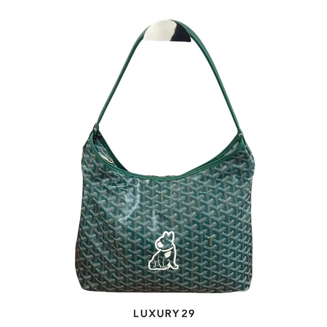 Goyard Boheme Hobo Bag Green Hand-Painted Hulot Sticker White