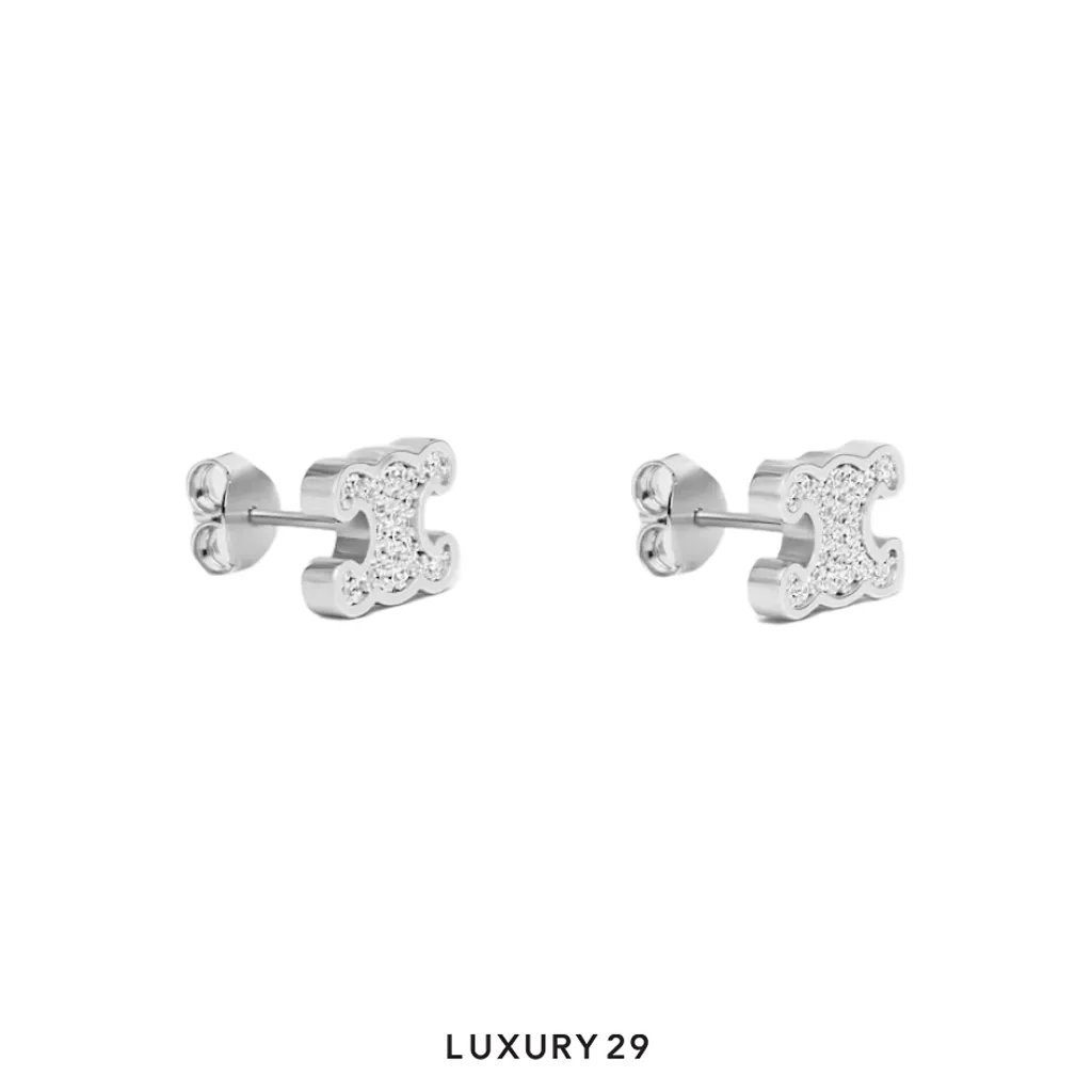 Celine Rhinestone triangular stud earrings Silver(Free Size, Silver)
