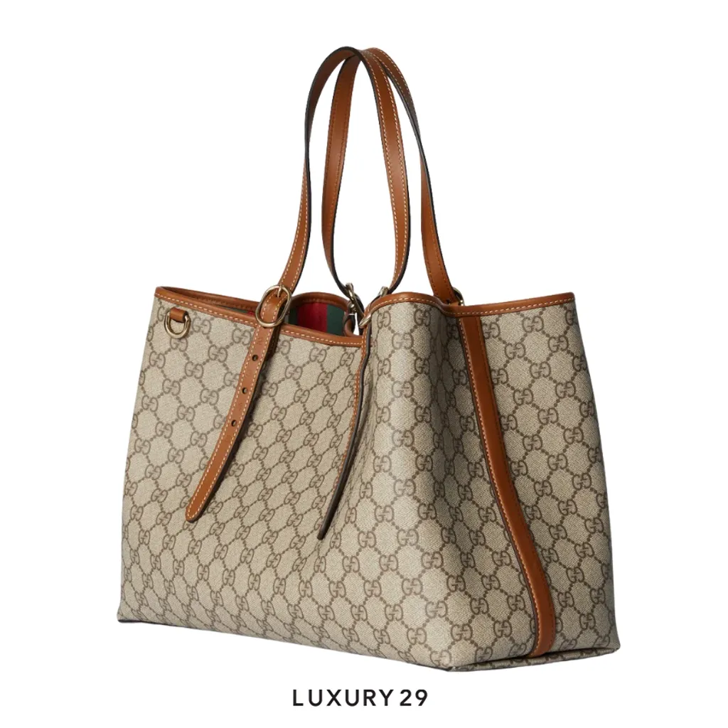 Gucci GG Emblem large tote bag Beige and dark brown new GG Monogram coated fabric(Large, Brown)