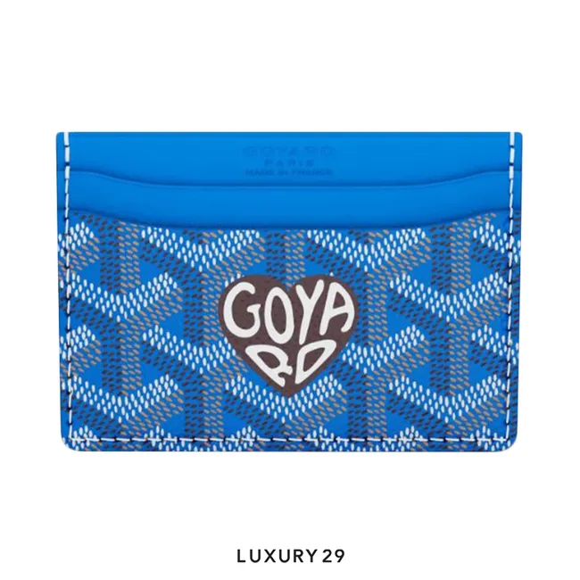 Goyard Saint-Sulpice Card Wallet Blue Hand-Painted Heart Brown