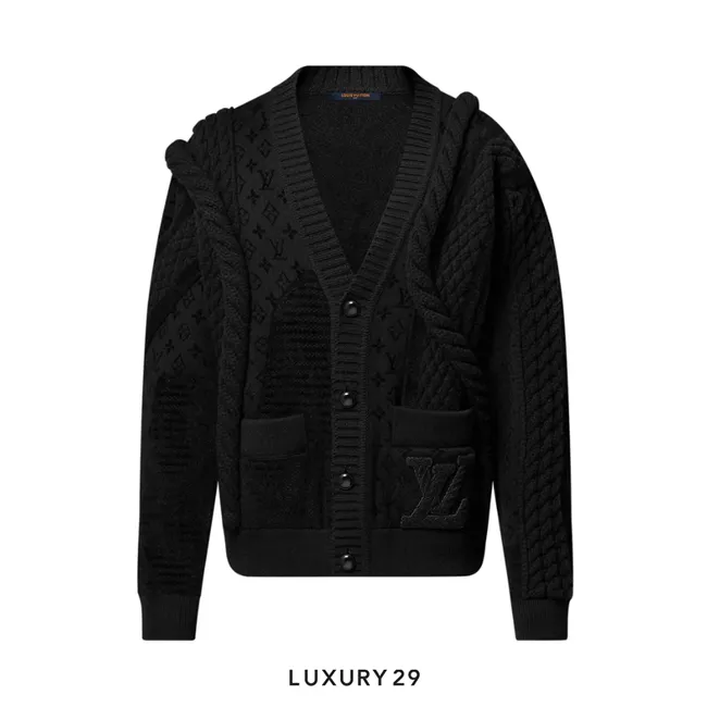 Louis Vuitton LV Chunky Wool-Blend Cable Cardigan Black