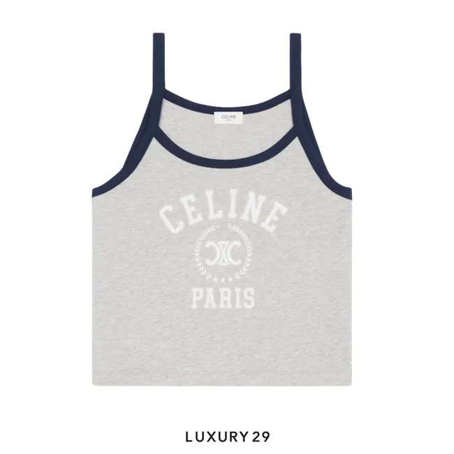 Celine Paris Tank Top In Cotton Jersey VINTAGE GREY MELANGE NAVY