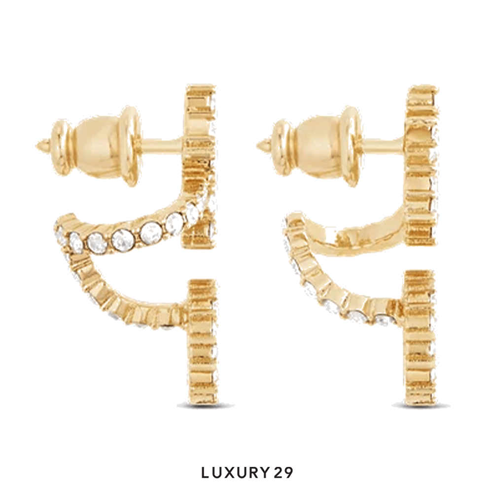 Dior Clair D Lune Earrings Gold-Finish Metal and White Crystals(Free Size, Gold)