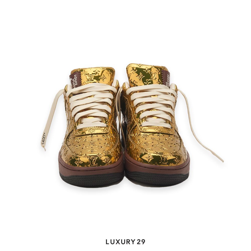 Louis Vuitton LV Nike Air Force 1 Low By Virgil Abloh Metallic Gold(M)(38.5, Gold)