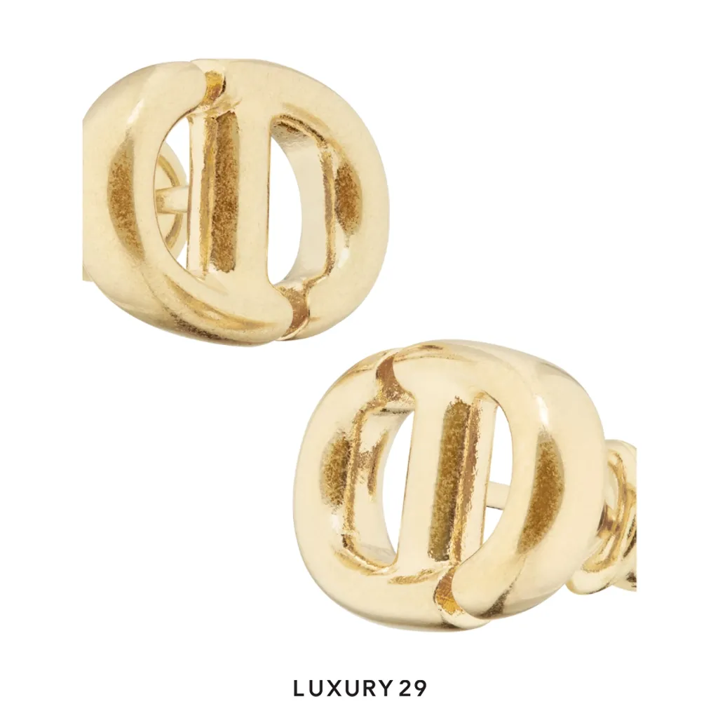 Dior CD Navy Stud Earrings Gold-Finish Metal Gold