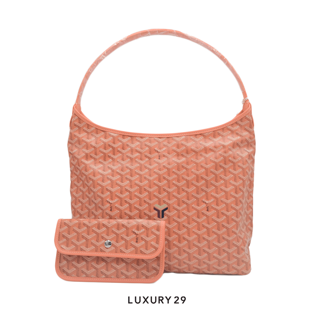 Goyard Boheme Hobo Bag In Goyardine Canvas And Chevroches Calfskin Coral(Small, Orange)