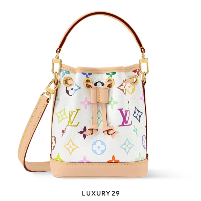 Louis Vuitton LV x TM Nano Noe bag Trimmed with cowhide leather Multicolor/White
