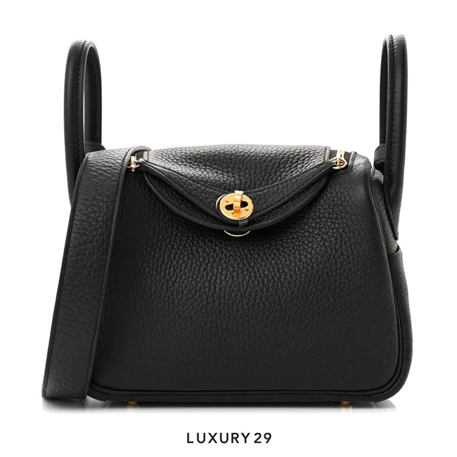 Hermes Lindy II Mini Bag Clemence & Gold Noir