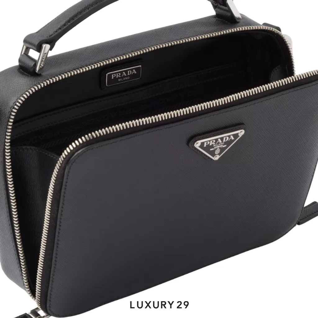 Prada Medium Prada Brique Saffiano leather bag Black(Small, Black)