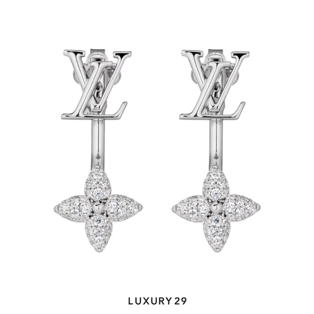 Louis Vuitton LV Louisette Signature Strass Earrings Silver Metal(Free Size, Silver)