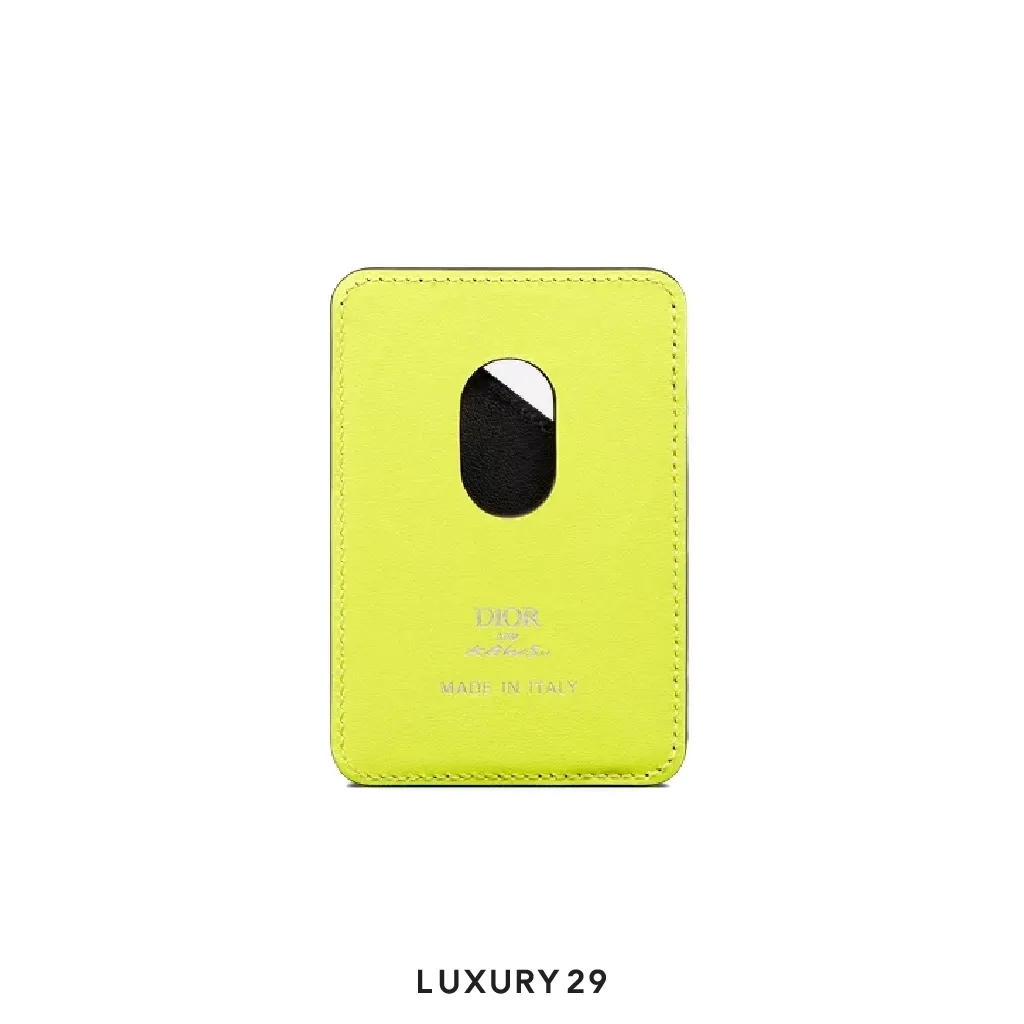 DIOR AND KAWS Saddle Magnetic Card Holder Yellow/Black(Small, Black)