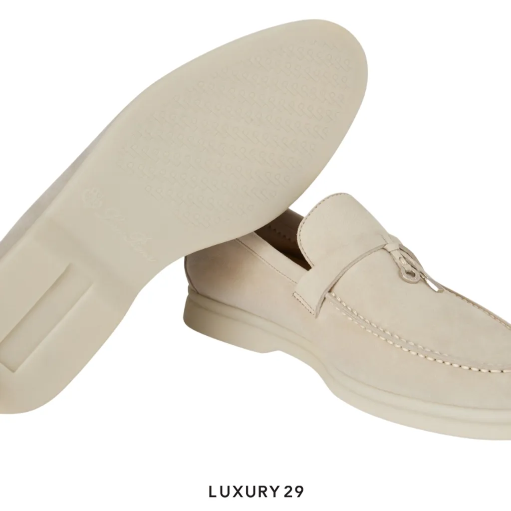 Loro Piana Summer Charms Walk Loafers Suede Pearl Powder(36, Neutrals)