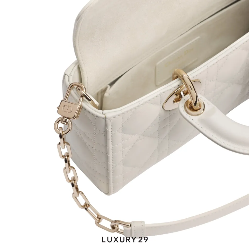 Dior Lady D-Joy Bag Small Bag Latte Cannage Lambskin(Small, White)