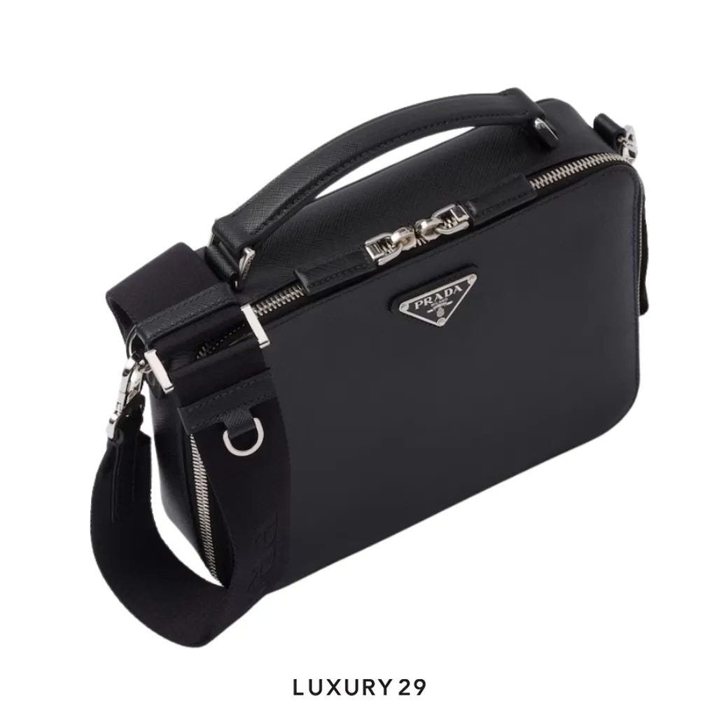 Prada Medium Prada Brique Saffiano leather bag Black(Small, Black)
