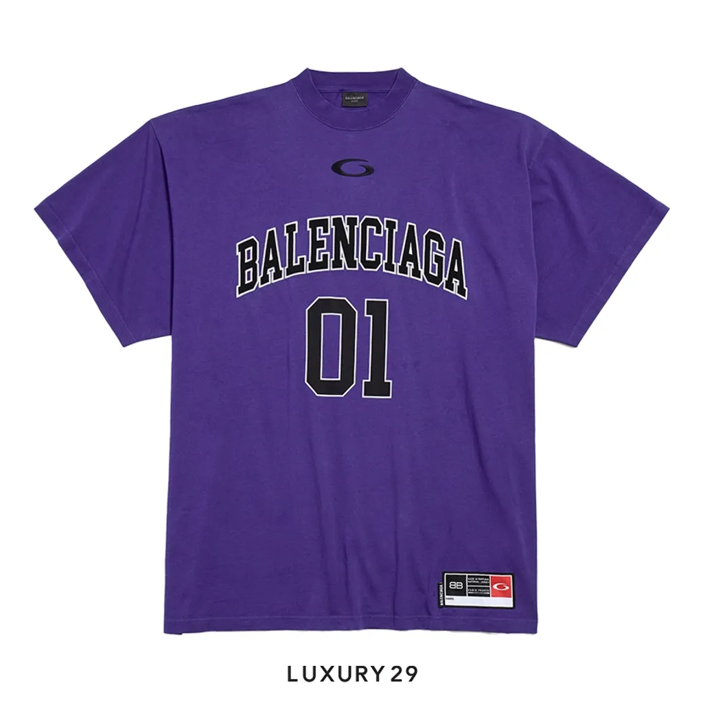 Balenciaga Men's Basketball Series - Oversized T-shirt in Deep Purple(M, Purple)