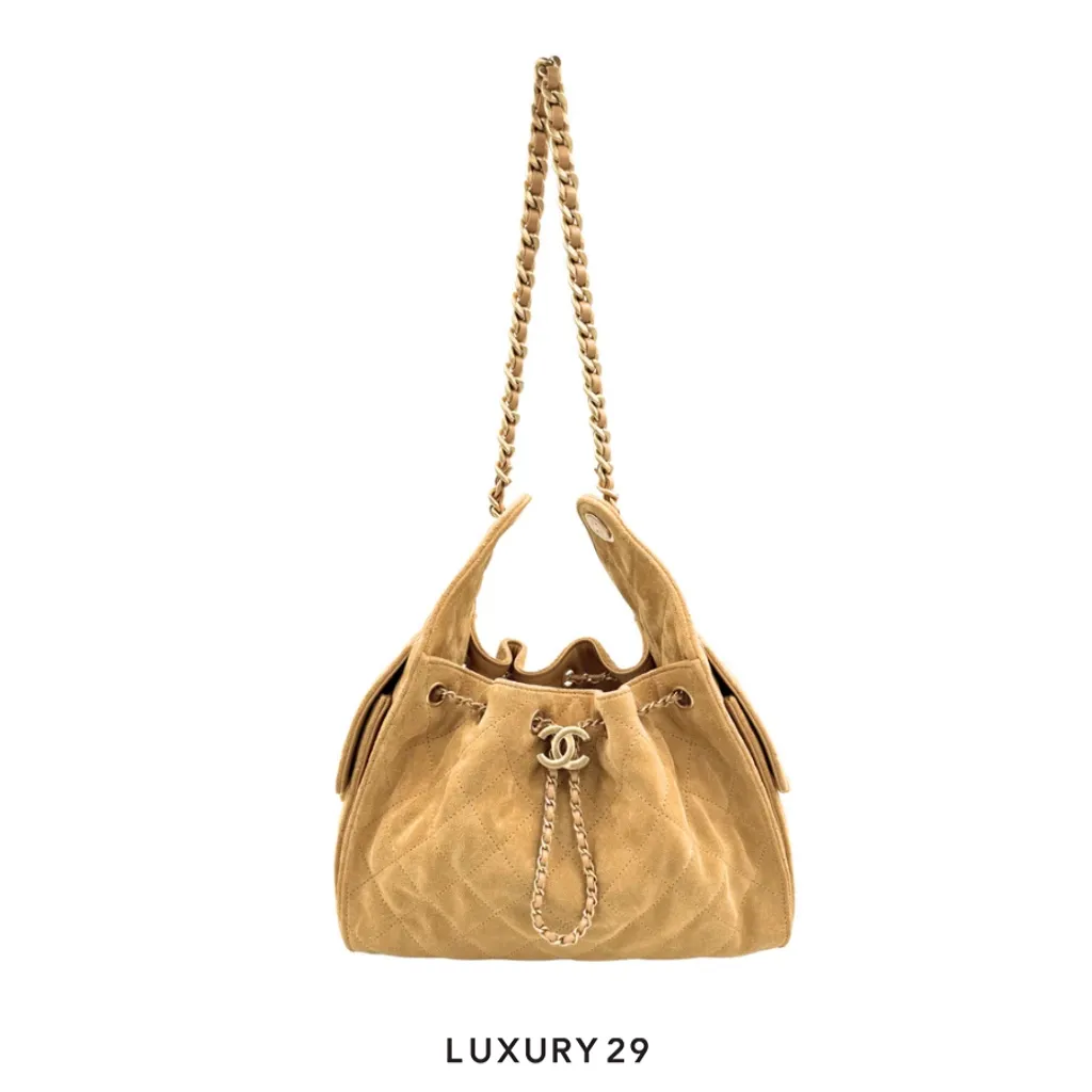 Chanel 25 Small Handbag Suede calfskin and gold-colored metal Dark Beige(Small, Brown)