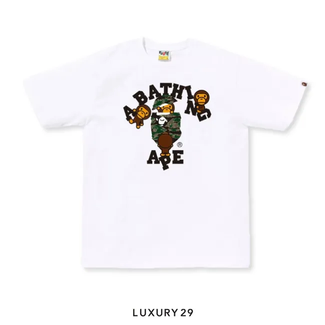 A Bathing Ape Men's TIGER CAMO COLLEGE MILO TEE White
