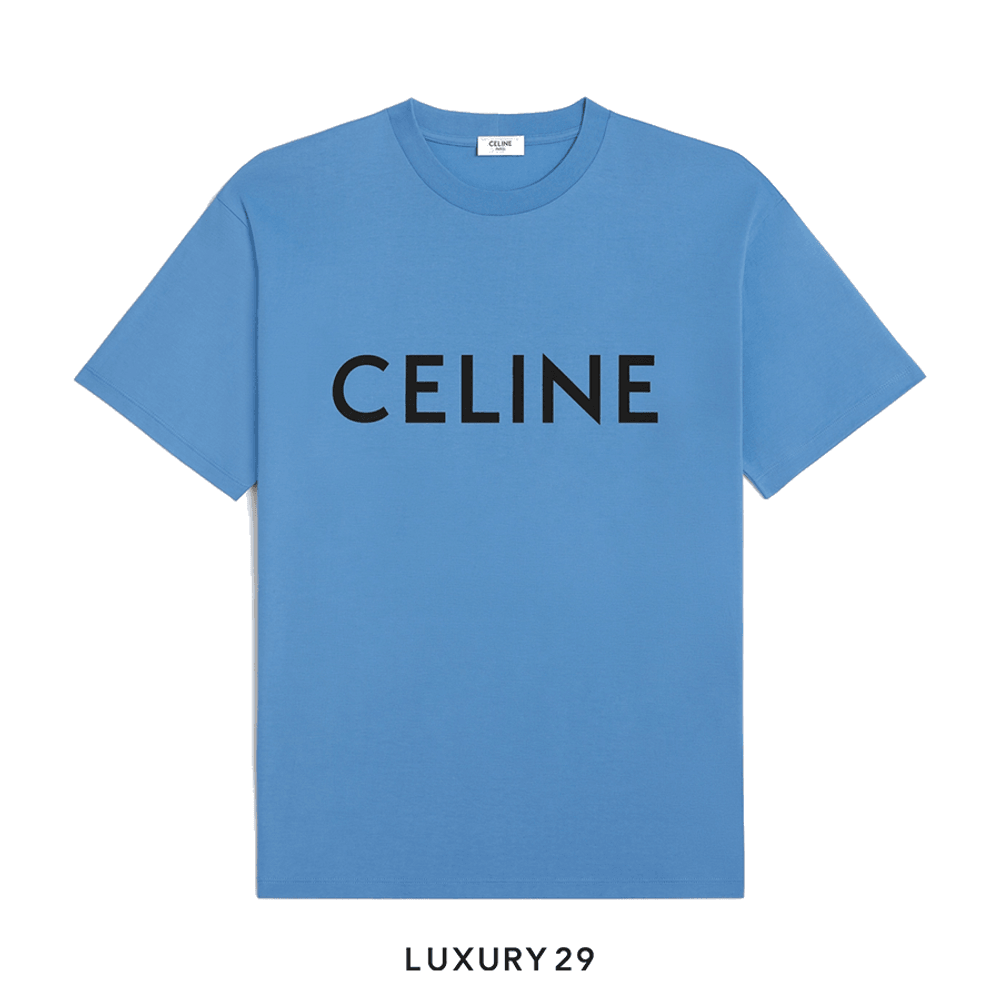 CELINE LOOSE T-SHIRT IN COTTON JERSEY DIRTY BLUE/ BLACK(S, Blue)