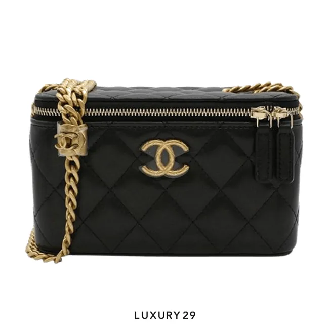 Chanel Long Vanity with Chain Shiny Calfskin & Gold-Tone Metal Black