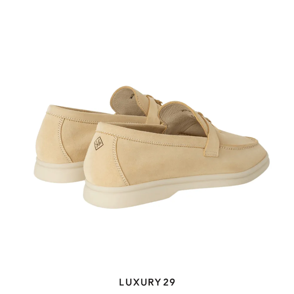 Loro Piana Summer Charms Walk Loafers Suede Goatskin Butter(38.5, Neutrals)