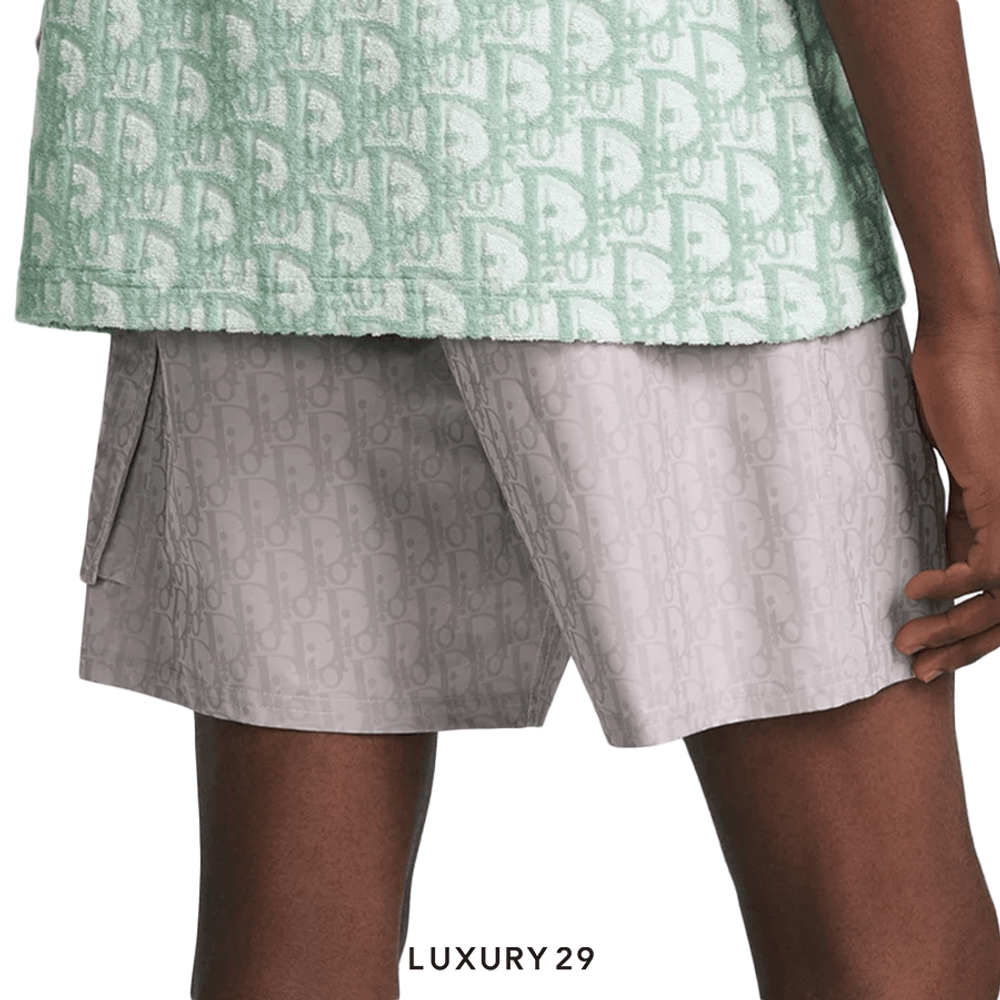 Dior Oblique Swim Shorts Pearl-Colored Technical Fabric(L, Grey)