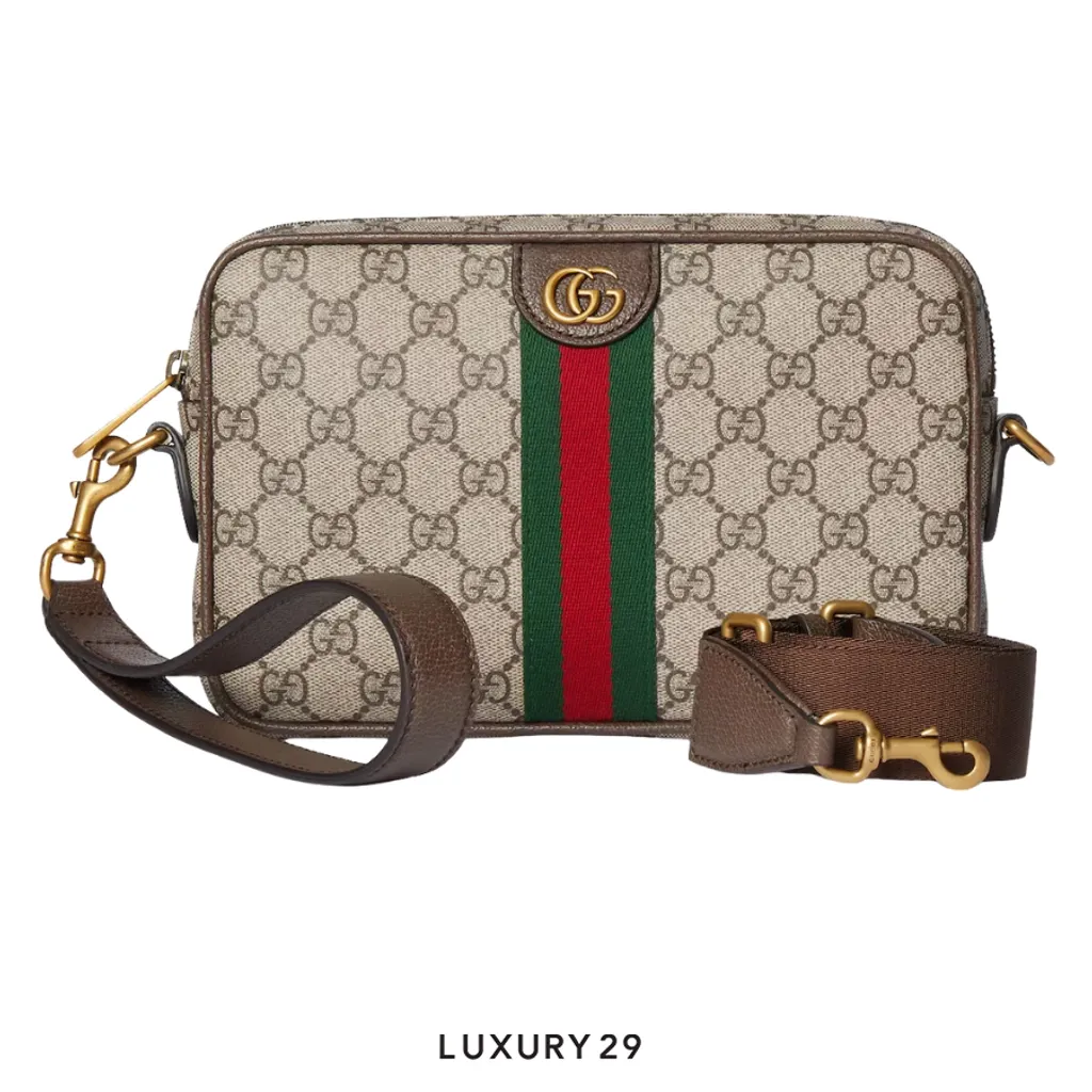 Gucci Ophidia small crossbody bag Beige and dark brown GG Monogram coated fabric(Small, Brown)