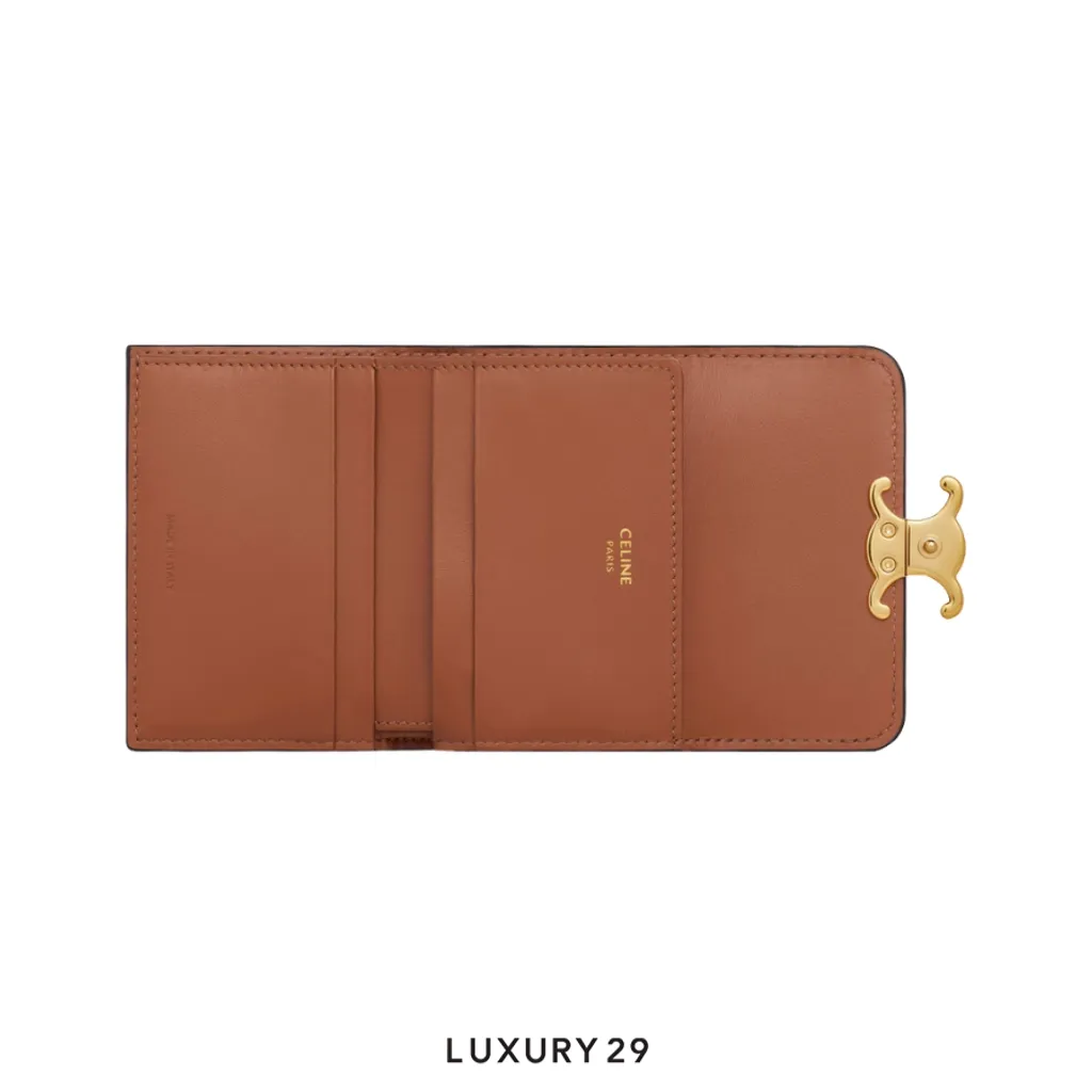 Celine TRIOMPHE wallet with small coin compartment Triomphe canvas Tan(Mini, Brown)