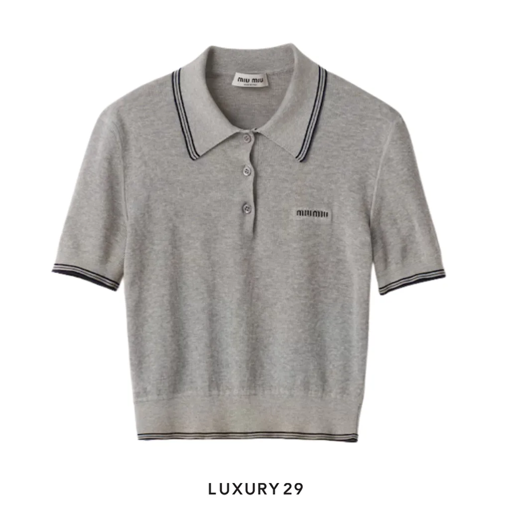 MIU MIU Cotton jersey polo shirt Marble/Blue(36, Grey)