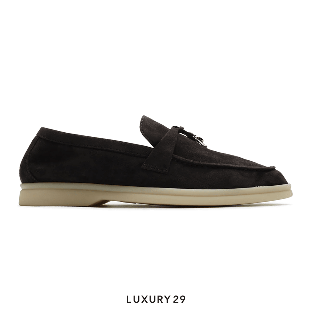 Loro Piana Summer Charms Walk Loafers Suede Goatskin Caviar(39.5, Black)