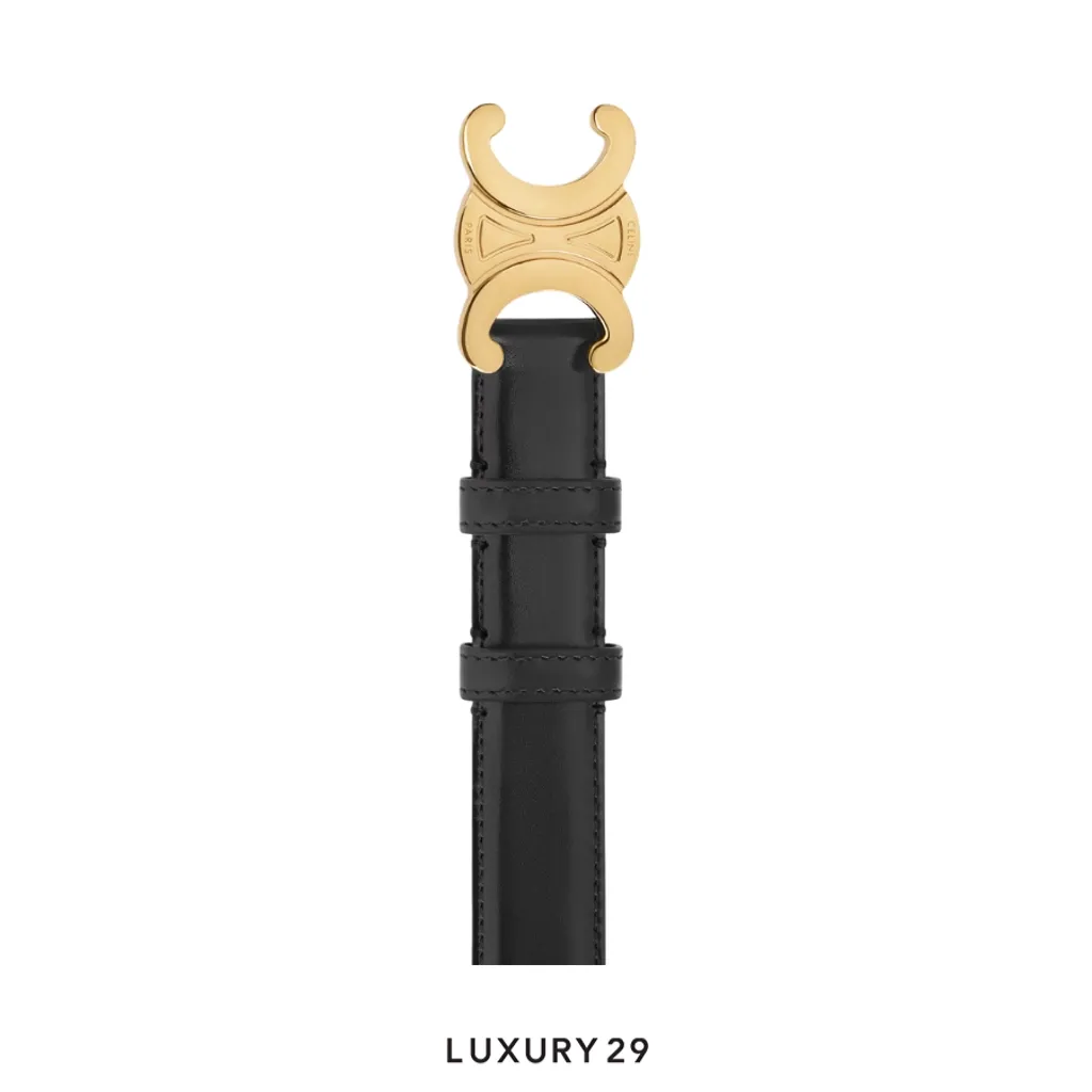 Celine Triumph Medium 25MM belt Taurillon leather Black(75, Black)