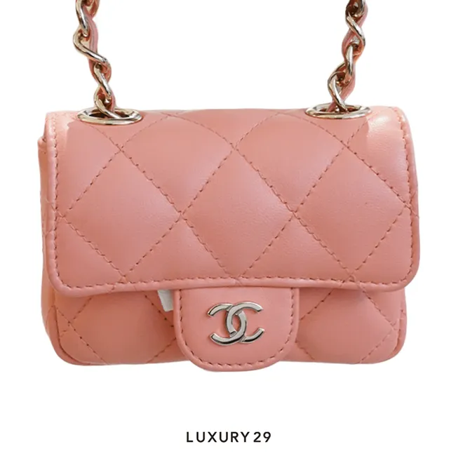 Chanel Calf skin Quilted Mini Chain Belt Bag Salmon