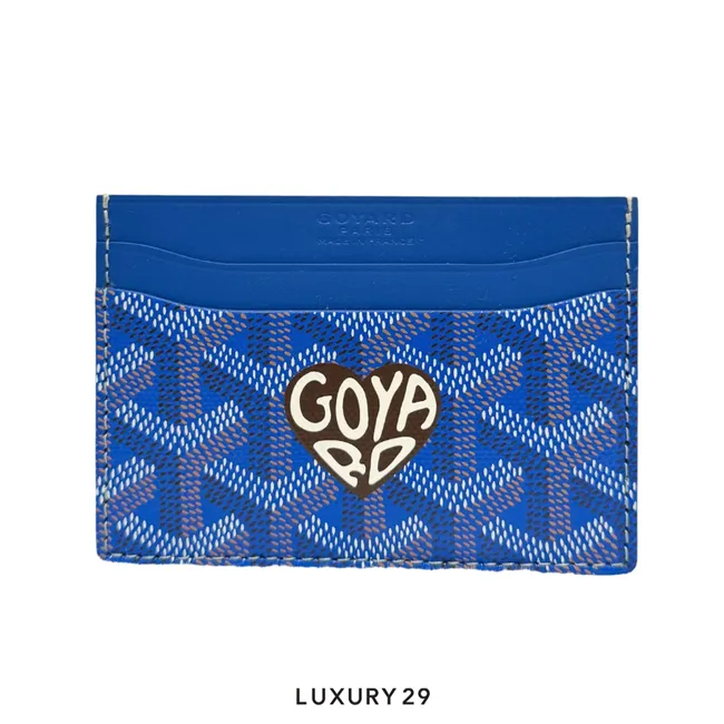 Goyard Saint-Sulpice Card Wallet Blue Hand-Painted Heart Brown