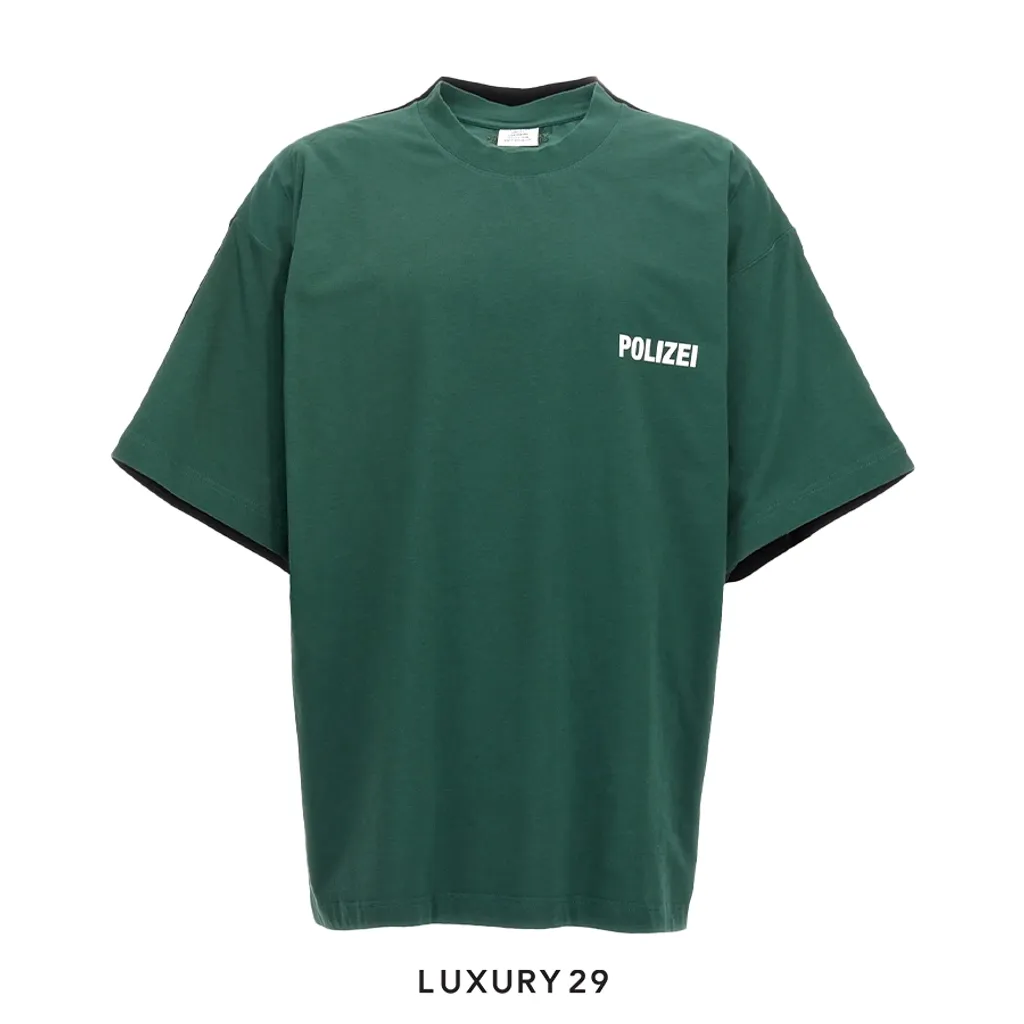 VETEMENTS logo-print Polizie cotton T-shirt Green/Black(S, Green)