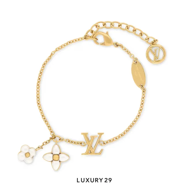 Louis Vuitton LV Floragram Bracelet Charm with iconic pendants Gold
