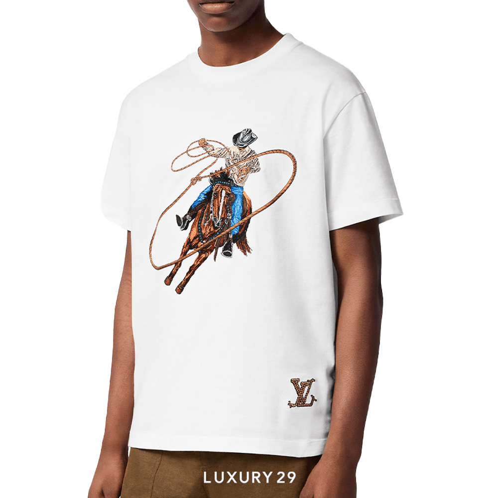 LV Graphic Embroidered Cotton T-Shirt(S, White)