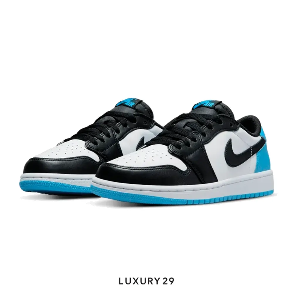 Nike Jordan 1 Low Black Dark Powder Blue (Women's)(W)(36.5, Blue)