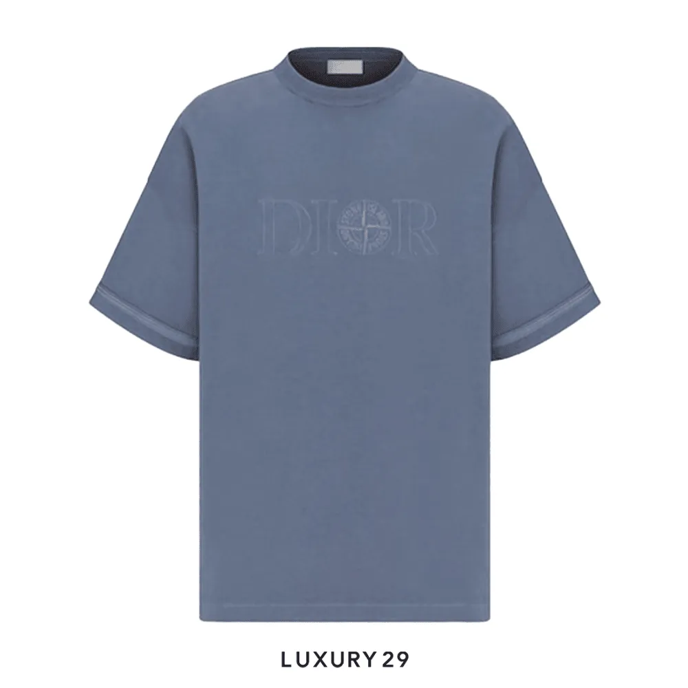 DIOR AND STONE ISLAND T-Shirt, Oversized Fit Blue Cotton Jersey
