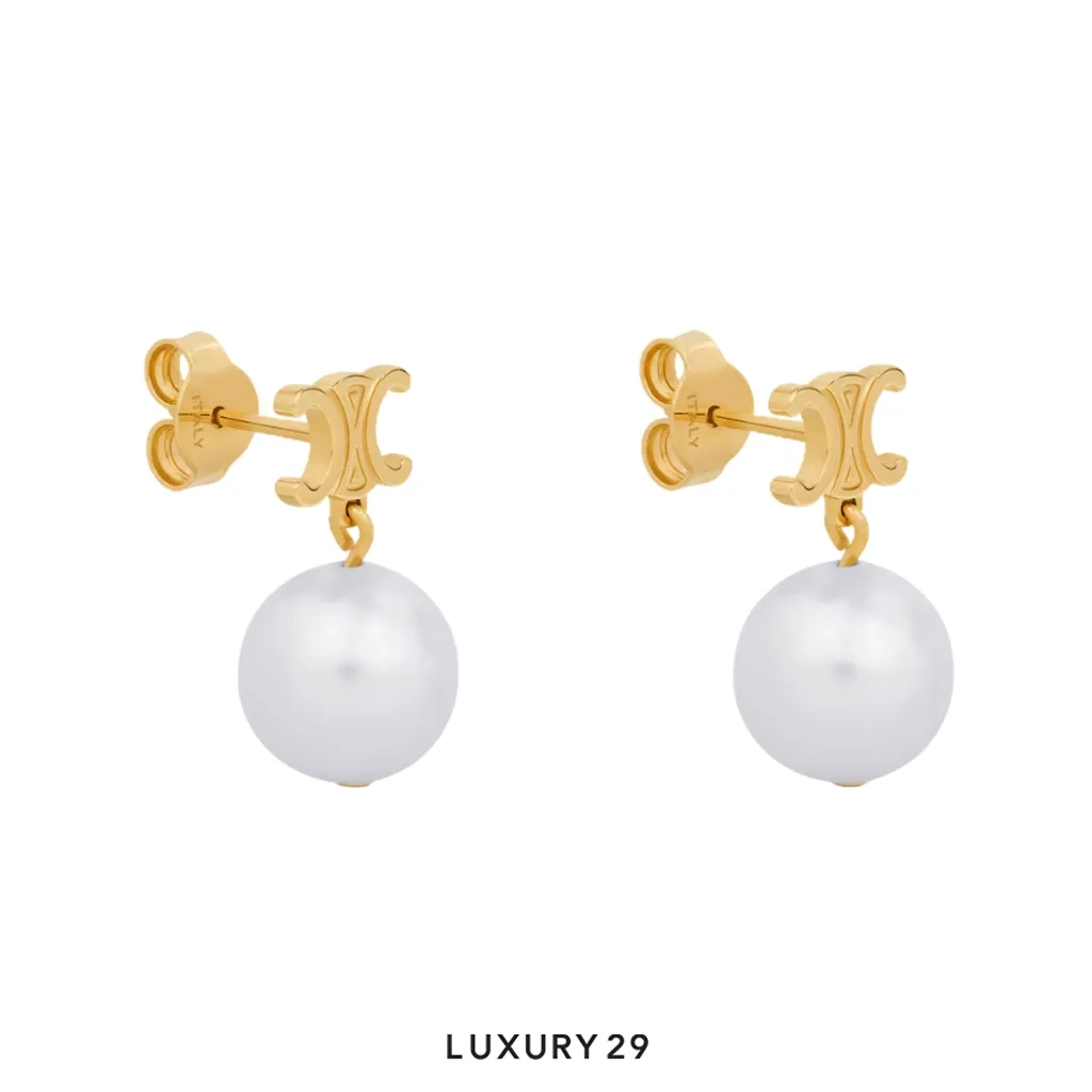 Celine Les Perles Celine Earrings in Brass with Gold Finish and Resin Pearls(Free Size, Gold)