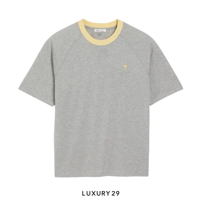 Ami De Coeur Short sleeves T-Shirt in Mercerized Jersey Light Moss Grey/Yellow