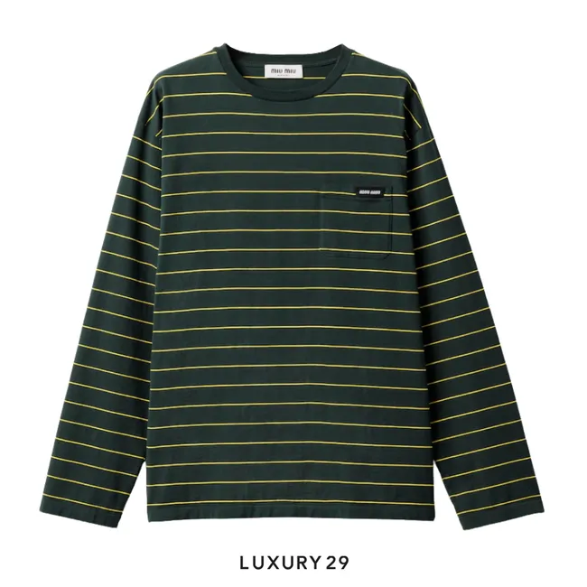 MIU MIU Long-sleeved cotton jersey T-shirt Bottle Green/Yellow