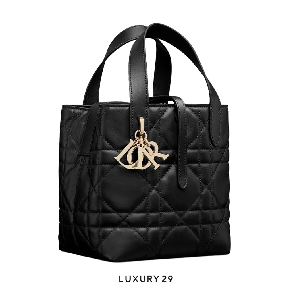 Dior Small Dior Toujours Vertical Tote Bag Black Macrocannage Calfskin(Small, Black)