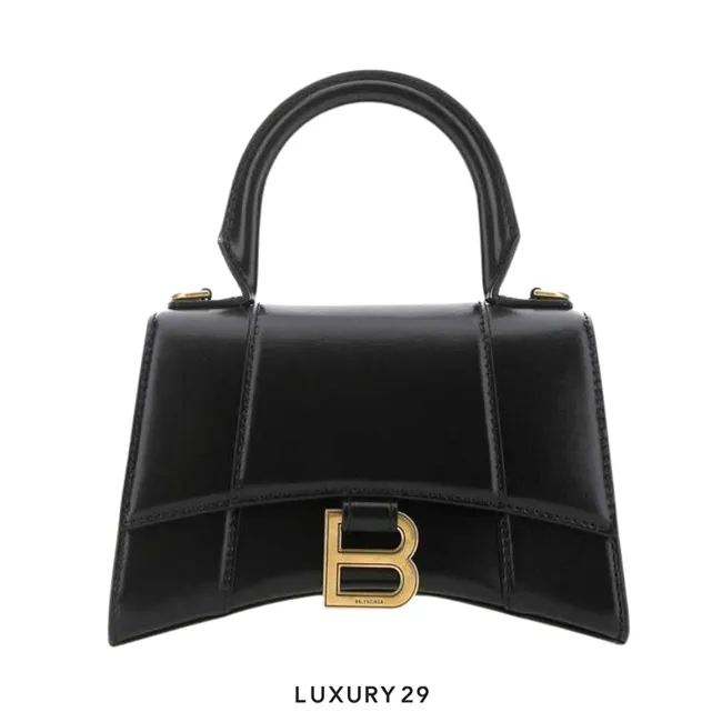 Balenciaga Hourglass XS Handbag In Shiny Calfskin Black