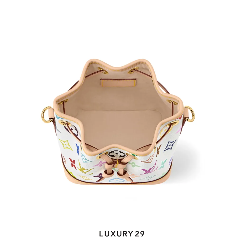 Louis Vuitton LV x TM Nano Noe bag Trimmed with cowhide leather Multicolor/White(Small, White)