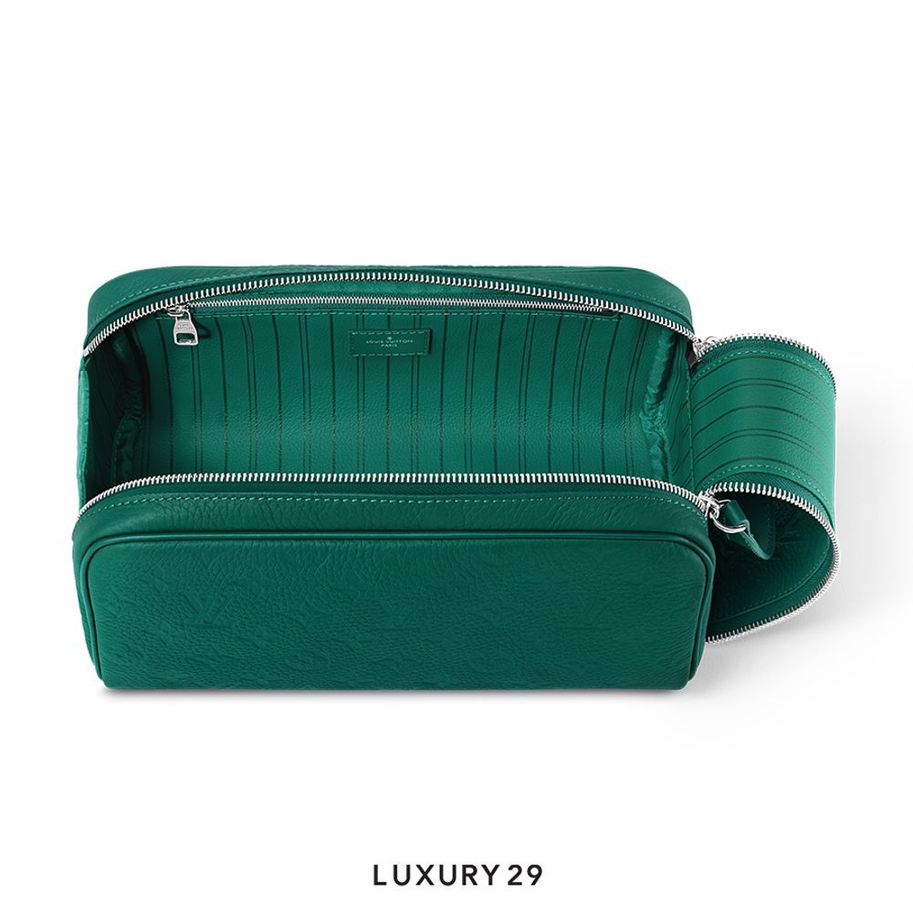 Louis Vuitton LV Dopp Kit Toiletry Bag Taurillon Monogram embossed cowhide leather Borneo Green(Small, Green)