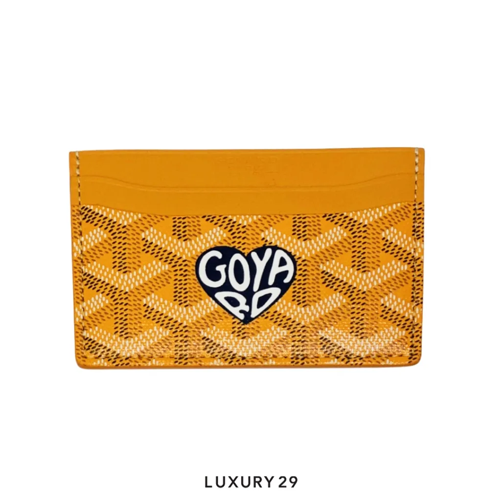 Goyard Saint-Sulpice Card Wallet Yellow Hand-Painted Heart Navy Blue(Small, Black)